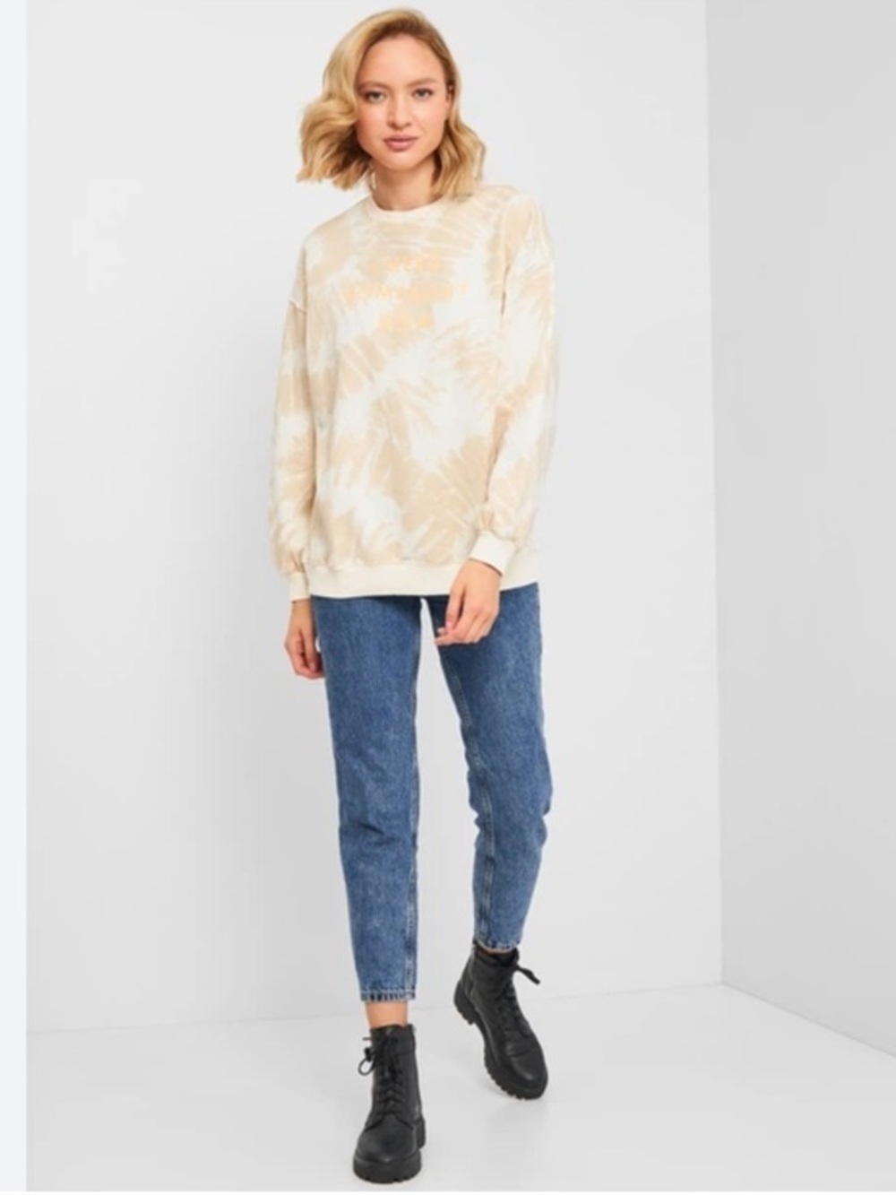 H&M Beige & Creme Shawn Mendes Tie-Dye Sweatshirt Oversized Size Extra Small